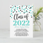 Black Turquoise Confetti Graduation Party 2022 Kaart (Staand voorkant)