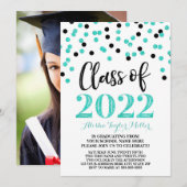 Black Turquoise Confetti Graduation Party 2022 Kaart (Voorkant / Achterkant)