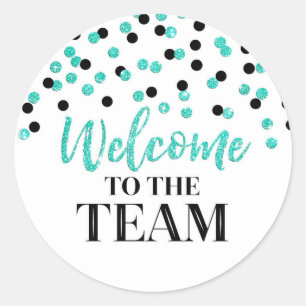 Black Turquoise Confetti Welkom bij Team Ronde Sticker