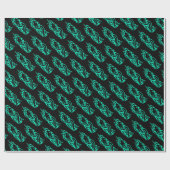 Black Turquoise Cute Unicorn Pattern Magical Cadeaupapier (Vlak)