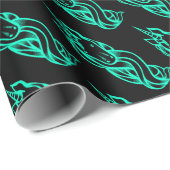 Black Turquoise Cute Unicorn Pattern Magical Cadeaupapier (Rol Hoek)