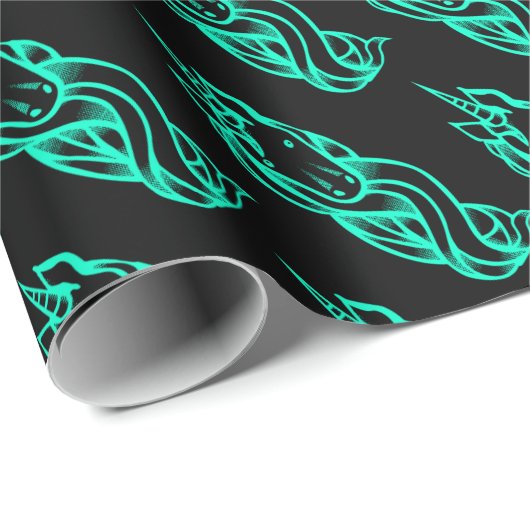 Black Turquoise Cute Unicorn Pattern Magical Cadeaupapier (Rol Hoek)