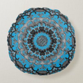 Black & Turquoise Mandala Round Pillow Rond Kussen
