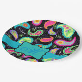 Black Turquoise Monogram Personalized Mod Paisley Papieren Bordje (Gekanteld)