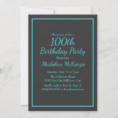 Black Turquoise Striped 100th Birthday Party Kaart (Voorkant)