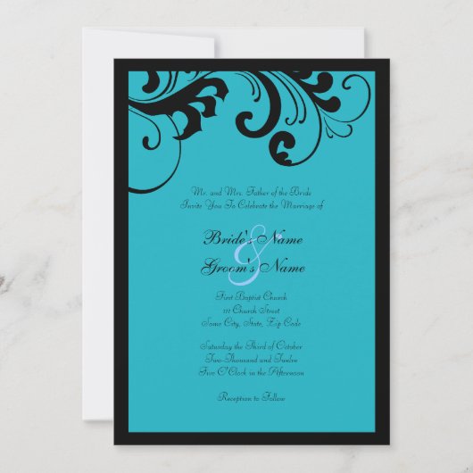 Black & Turquoise Swirls Lijst Weddenschap Kaart (Voorkant)