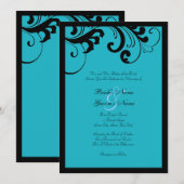 Black & Turquoise Swirls Lijst Weddenschap Kaart (Voorkant / Achterkant)