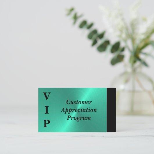 Black & Turquoise VIP Customer Appreciation Visitekaartje (Staand voorkant)
