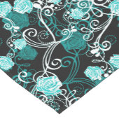 Black Turquoise & White Trendy Roos Floral Medium Tafelloper (Hoek)