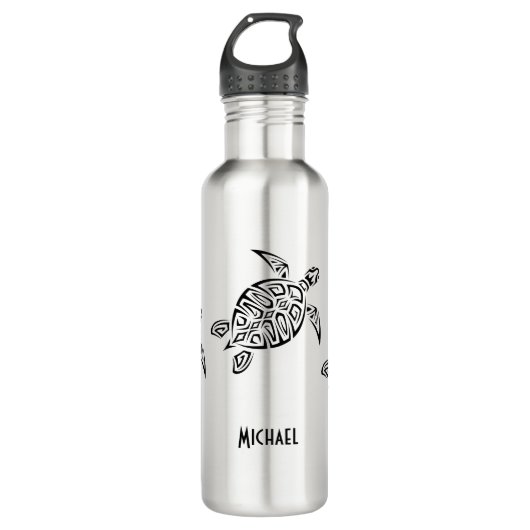 Black Turtle Tribal Monogram Coastal Waterfles (Voorkant)