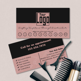 Black & Tuscany Pink Hair Salon Logo Rewards Klantenkaartje