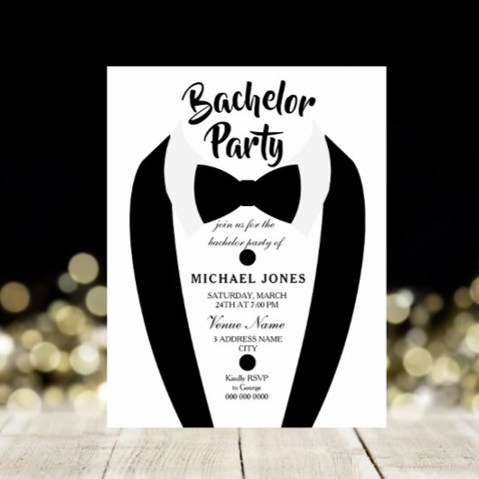 Black Tuxedo Bow Stropdas Bachelor Party nodigt ui Kaart