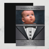 Black Tuxedo Boy Fotogeboorteaankondiging Aankondiging (Voorkant / Achterkant)