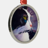Black Tuxedo Cat in Stormy Mood Metalen Ornament (Rechts)