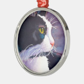 Black Tuxedo Cat in Stormy Mood Metalen Ornament (Links)