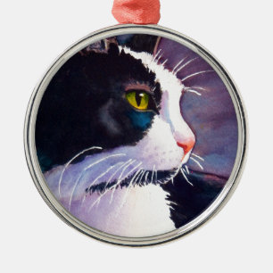 Black Tuxedo Cat in Stormy Mood Metalen Ornament
