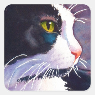 Black Tuxedo Cat in Stormy Mood Vierkante Sticker
