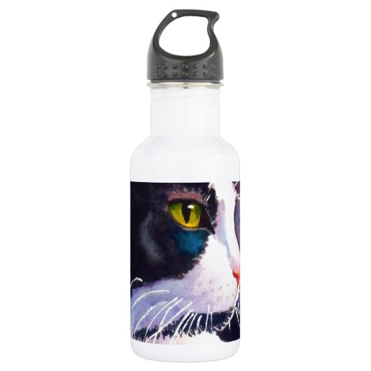 Black Tuxedo Cat in Stormy Mood Waterfles (Voorkant)