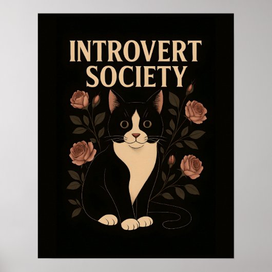Black Tuxedo Cat Introvert Society Poster (Voorkant)