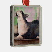 Black Tuxedo Cat-versiering Metalen Ornament (Rechts)