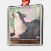 Black Tuxedo Cat-versiering Metalen Ornament (Links)