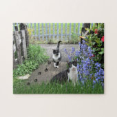 Black Tuxedo Cats in Garden Jigzaag Puzzle Legpuzzel (Horizontaal)