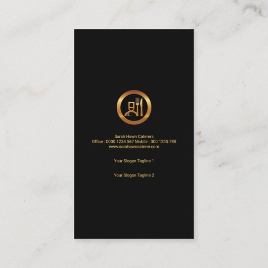Black Tuxedo Creative Waiter Gold Fork Knife Spoon Visitekaartje (Achterkant)
