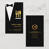Black Tuxedo Creative Waiter Gold Fork Knife Spoon Visitekaartje (Voorkant / Achterkant)