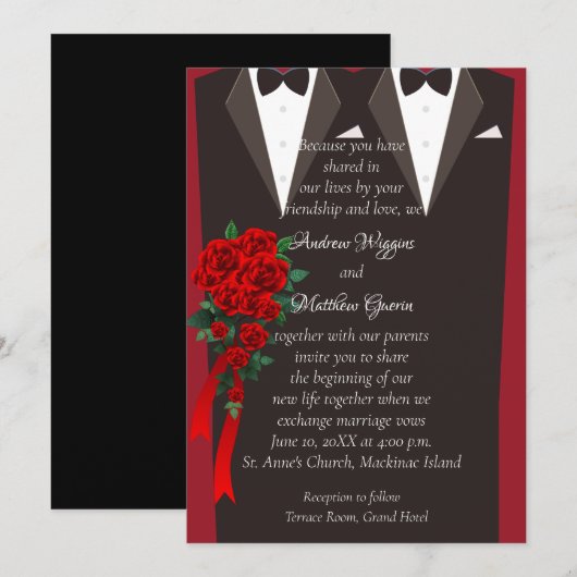 Black Tuxedo Gay Wedding Invitation Kaart (Voorkant / Achterkant)