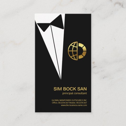 Black Tuxedo Gold Global Boutonniere Consultant Visitekaartje (Voorkant)