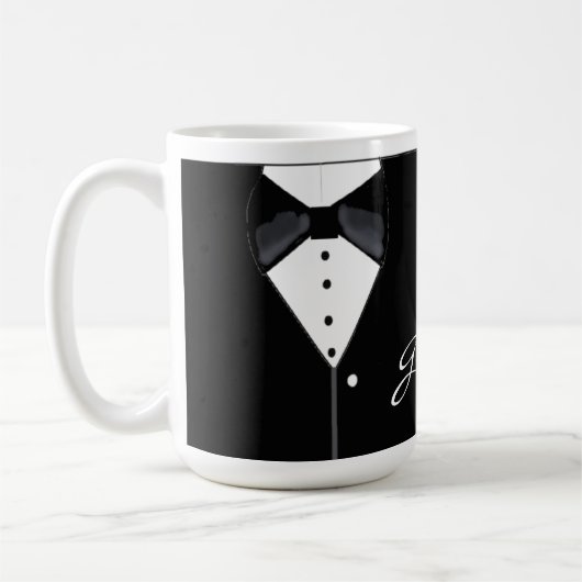 Black Tuxedo Groom Koffiemok (Links)
