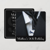 Black Tuxedo Mannen 90th Birthday Party Invitation Kaart (Voorkant / Achterkant)