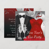 Black Tuxedo Red Dress Party Invitation Sjabloon Kaart (Voorkant / Achterkant)