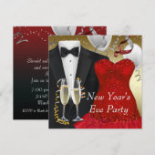 Black Tuxedo Red Dress Party Invitation Sjabloon Kaart (Voorkant / Achterkant)