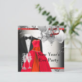 Black Tuxedo Red Dress Party Kaart (Staand voorkant)