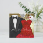 Black Tuxedo Red Dress Party Kaart (Staand voorkant)
