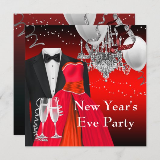 Black Tuxedo Red Dress Party Kaart (Voorkant / Achterkant)