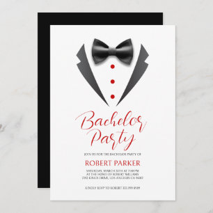 Black Tuxedo Silhouette Bachelor Party Invite Kaart