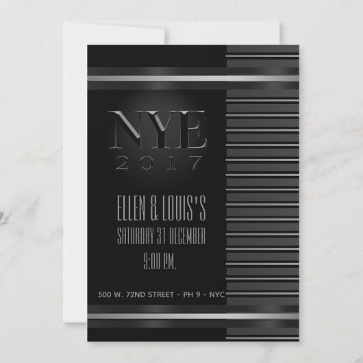 Black Tuxedo Stripe NYE Formele legante uitnodigin Kaart (Achterkant)