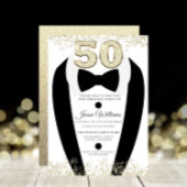 Black Tuxedo Suit Gold Mannen 50th Birthday Party Kaart