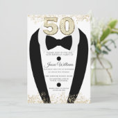 Black Tuxedo Suit Gold Mannen 50th Birthday Party Kaart (Staand voorkant)