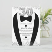 Black Tuxedo Suit Silver Mannen 30th Birthday Part Kaart (Staand voorkant)