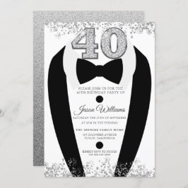 Black Tuxedo Suit Silver Mannen 40th Birthday Part Kaart