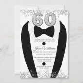 Black Tuxedo Suit Silver Mannen 60th Birthday Part Kaart (Voorkant)