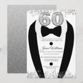Black Tuxedo Suit Silver Mannen 60th Birthday Part Kaart (Voorkant / Achterkant)
