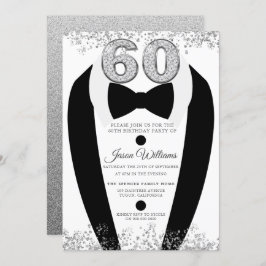 Black Tuxedo Suit Silver Mannen 60th Birthday Part Kaart