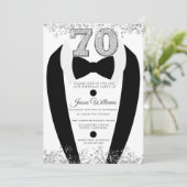 Black Tuxedo Suit Silver Mannen 70th Birthday Part Kaart (Staand voorkant)