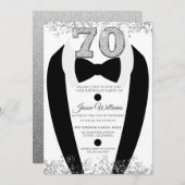 Black Tuxedo Suit Silver Mannen 70th Birthday Part Kaart (Voorkant / Achterkant)