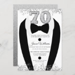 Black Tuxedo Suit Silver Mannen 70th Birthday Part Kaart<br><div class="desc">Black Tuxedo Suit Silver Mannen 70th Birthday Party Invitation Variations to the uitnodiging and matching items in onze winkel</div>