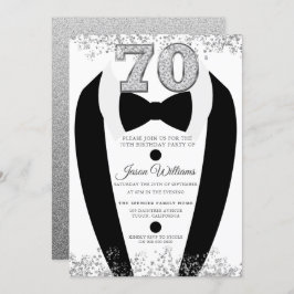 Black Tuxedo Suit Silver Mannen 70th Birthday Part Kaart
